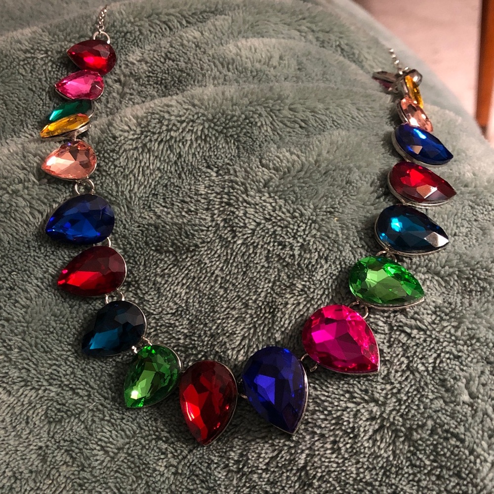 Vibrant Teardrop Crystal Necklace with Multicolor Gems
